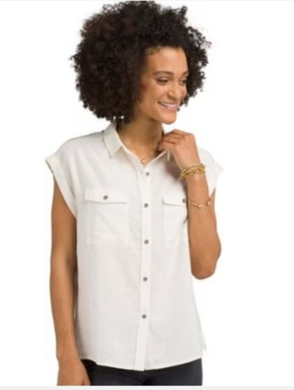 prAna McCray Ivory Hemp Tencel Crop Boxy Short Sleeve Button Up Shirt XL